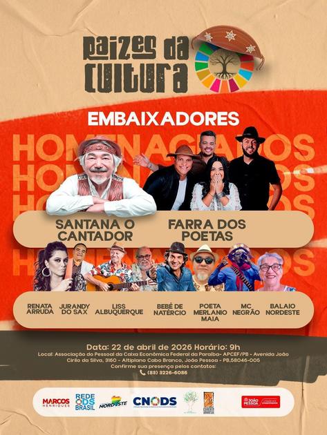 Evento “Raízes da Cultura” celebra música e poesia nordestina em João Pessoa nesta quarta