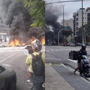 Ambulantes bloqueiam trânsito em João Pessoa em protesto contra fiscalização na orla