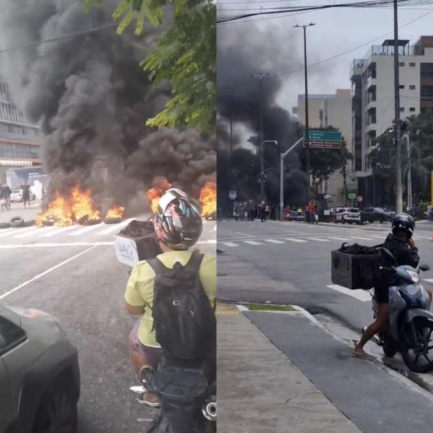 Ambulantes bloqueiam trânsito em João Pessoa em protesto contra fiscalização na orla