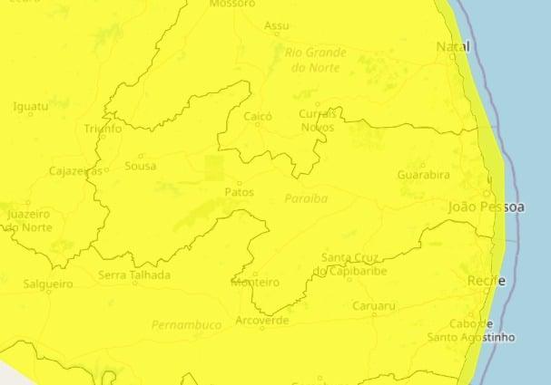 Inmet emite alerta amarelo de chuvas para todos os municípios da Paraíba; veja recomendações para Salgado de São Félix