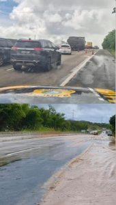 Lama invade trecho da BR-101 e PRF interdita faixa no sentido Recife-João Pessoa