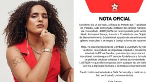PT da Paraíba divulga nota após denúncia de transfobia contra Gabi Benvenutty