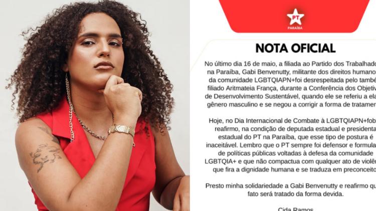 PT da Paraíba divulga nota após denúncia de transfobia contra Gabi Benvenutty