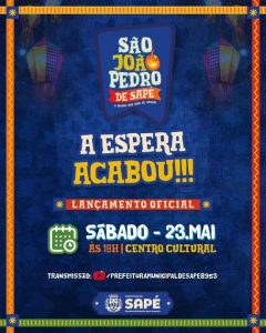 São João Pedro de Sapé 2026 é lançado neste sábado com programação de 03 a 07 de julho