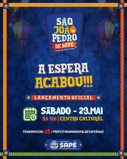 São João Pedro de Sapé 2026 é lançado neste sábado com programação de 03 a 07 de julho